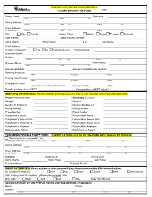 Patient Information Form NorthSound Physical Therapy