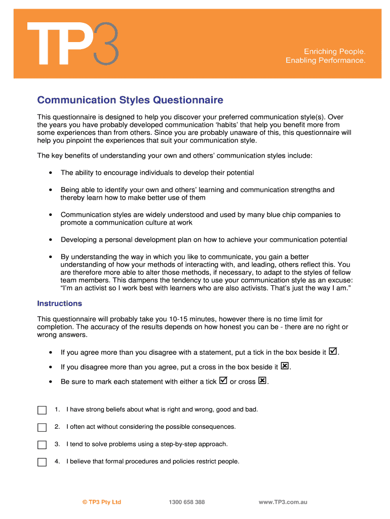 Communication Styles Quiz PDF  Form