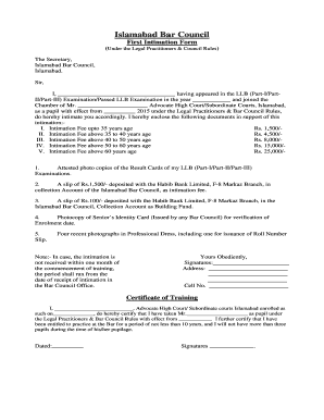 Islamabad Bar Council Intimation Form