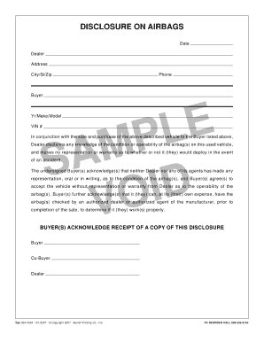 Airbag Disclosure Form