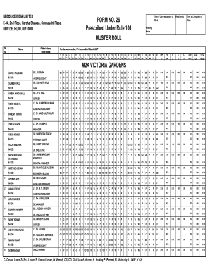 Prescribed under Rule 106 FORM NO 26 MUSTER ROLL M2K