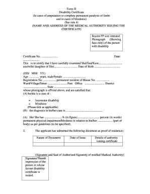 Physical Disability Certificate  Form