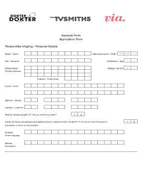 Persoonlike Inligting Personal Details Aansoek Form Intercare