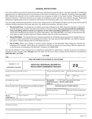 12A200 Kentucky Income Tax Installment Agreement Request  Form