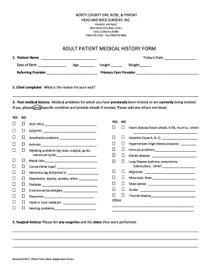 Adult Patient Medical History Form Ear, Nose, and Throat Doctors in