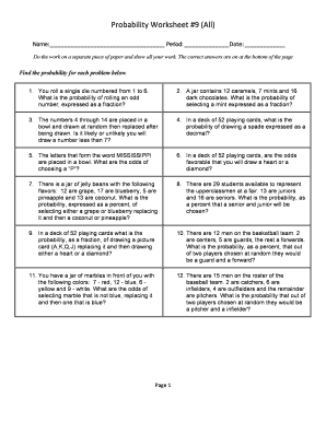 Probability Worksheet 9 All  Form