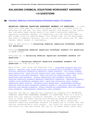 Balancing Chemical Equations Worksheet Answers 110 Questions  Form