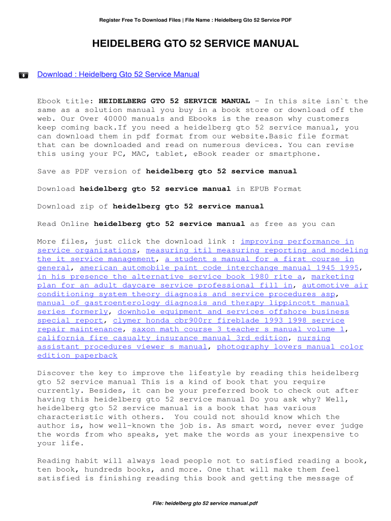 Heidelberg Gto 52 Manual PDF  Form