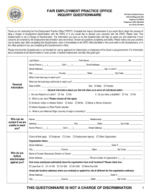 FAIR EMPLOYMENT PRACTICE OFFICE INQUIRY QUESTIONNAIRE Guam  Form