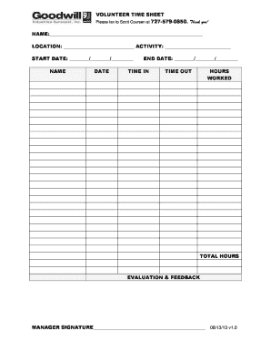 Volunteer Time Sheet Goodwill Suncoast  Form