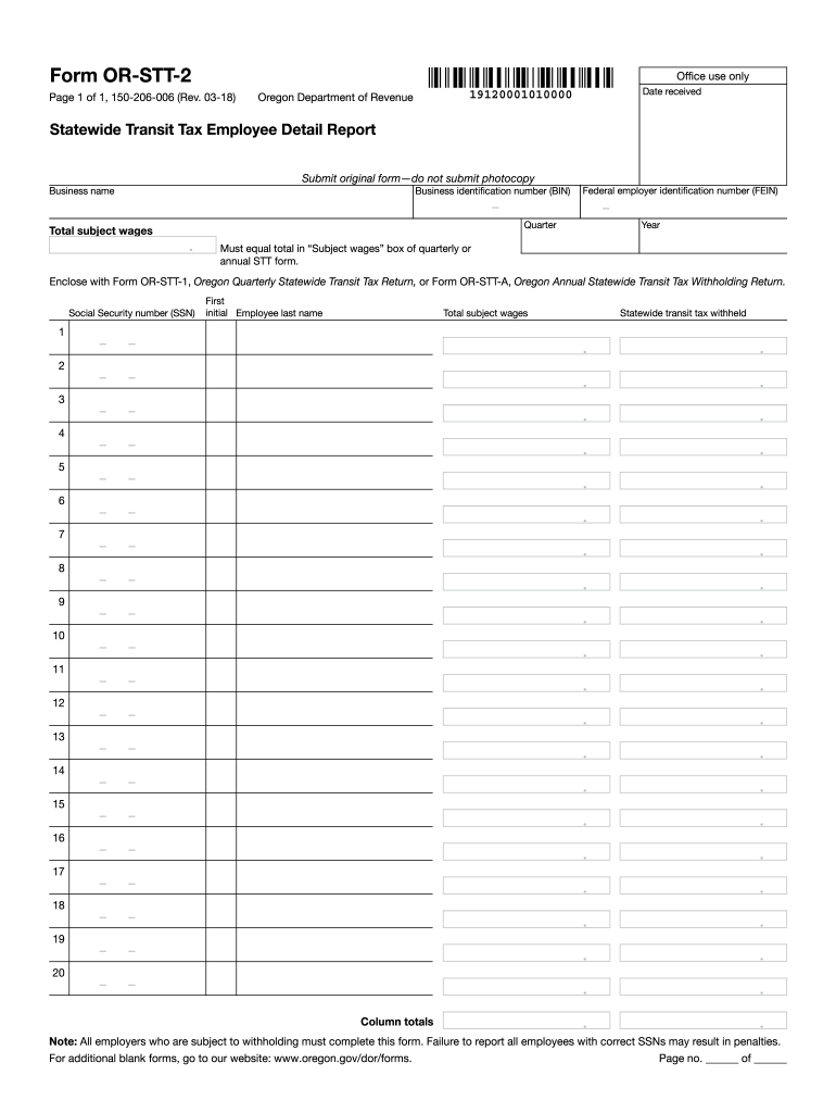  Form or STT 2, Statewide Transit Tax Employee Detail Report 2018