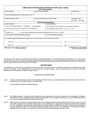  Employee's Withholding Certificate for Local Taxes City or County Fms 1989