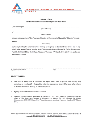 Sample Proxy Form Annual General Meeting