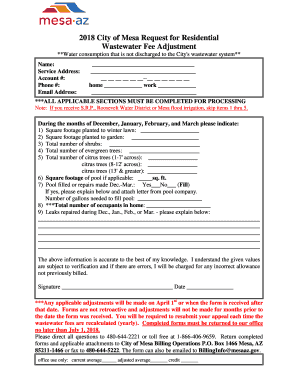  City of Mesa Wastewater Adjustment Form 2018