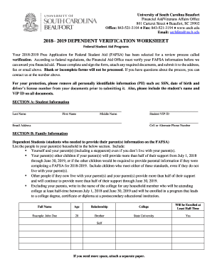 DEPENDENT VERIFICATION WORKSHEET  Form