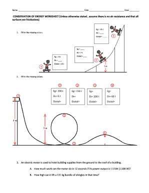 Conservation of Energy Worksheet  Form