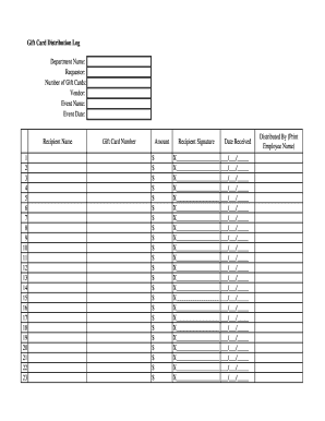 Gift Card Distribution Log  Form