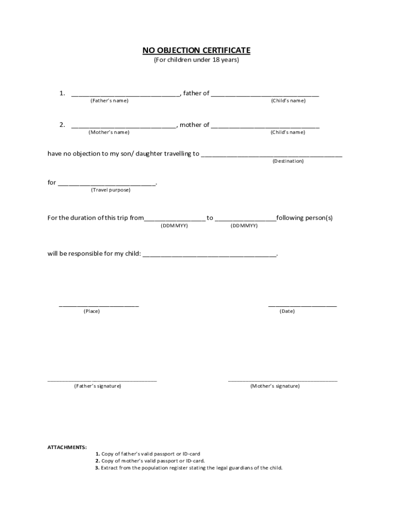 Pakistan No Objection Certificate  Form