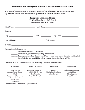 New Parishioner Registration Form St Peter Chanel Catholic Church