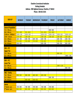 Cheshire Correctional Institution Visiting Form