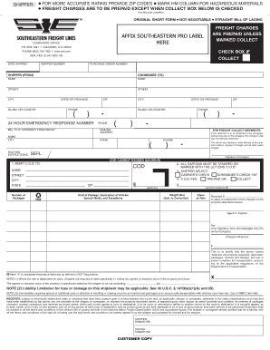 Bills of Lading Southeastern Freight Lines  Form