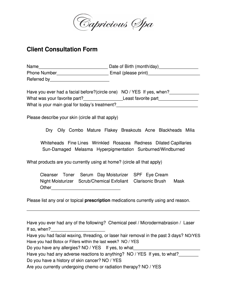 Microdermabrasion Consultation Form