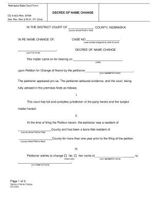  Nebraska State Court Form DC 693 DECREE of NAME CHANGE 2009