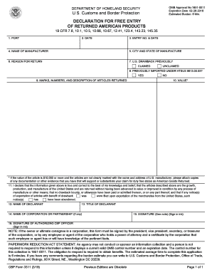  Cbp Form 3311 2018-2024