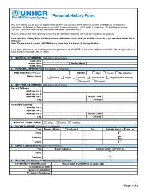  Unhcr Personal History Form Sample 2018