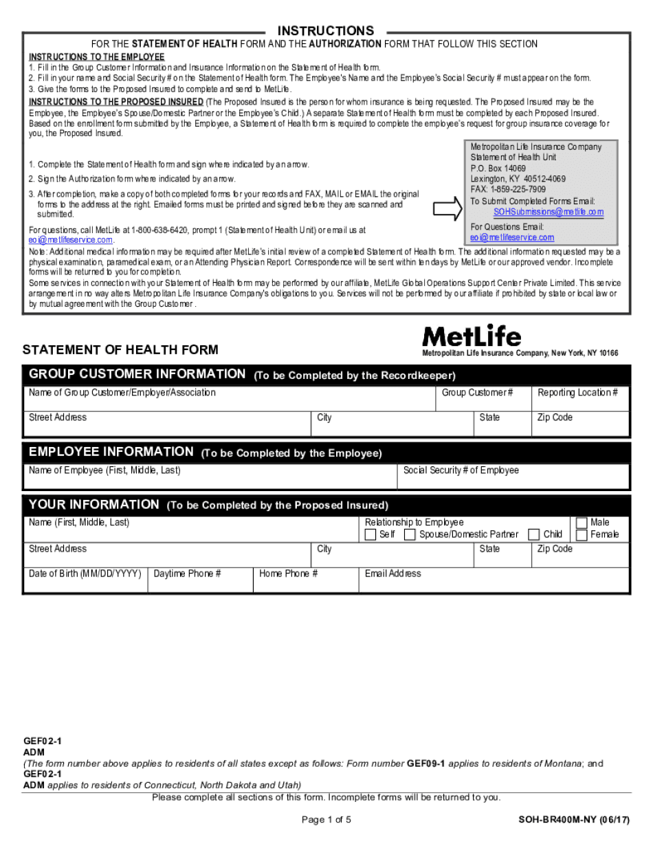  SOH Instructions Statement of Health Form and the Authorization Form that Follow This Section 2017-2024