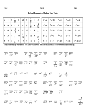 Rational Exponents Puzzle Answer Key  Form