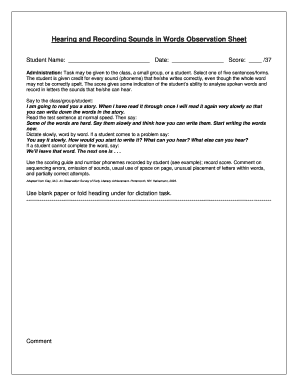 Hearing and Recording Sounds in Words Scoring Sheet  Form