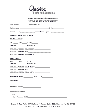 RENAL ARTERY WORKSHEET  Form