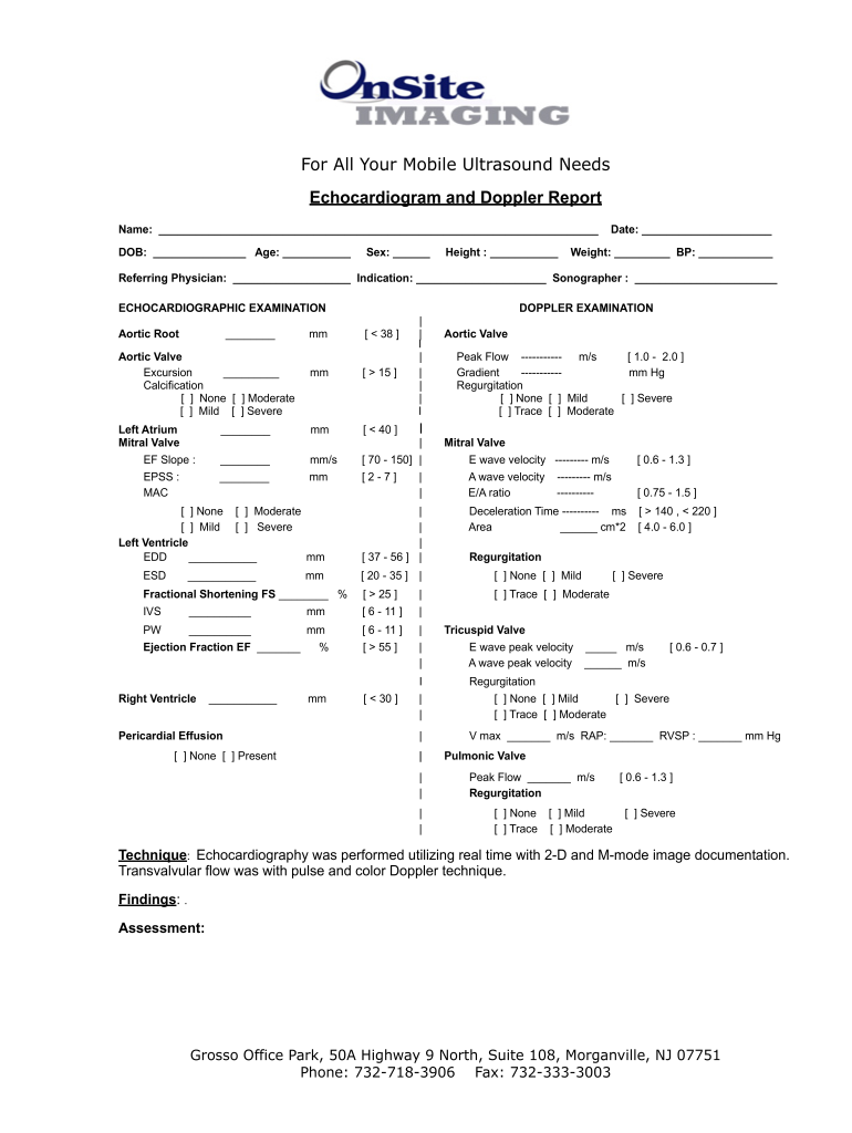 Echocardiography Report Template DOC  Form
