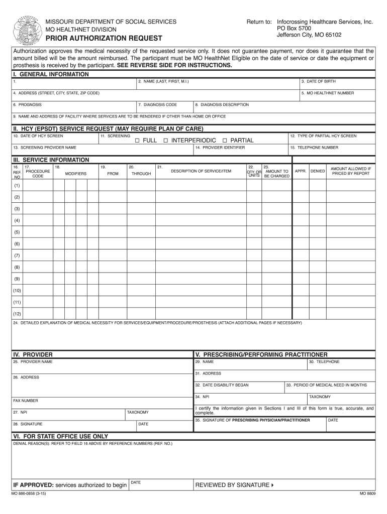  Missouri Medicaid Prior Authorization Form 2015-2024