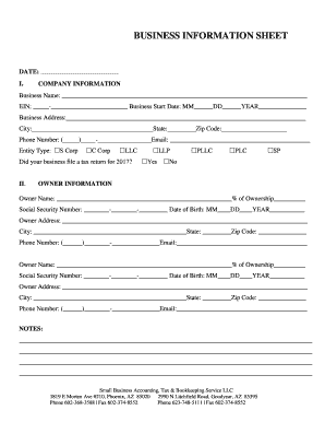 Business Information Sheet