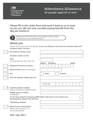 Attendance Allowance Claim Form AA!