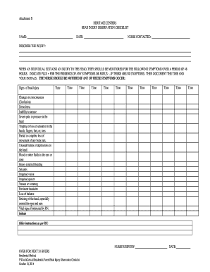 Head Injury Checklist  Form