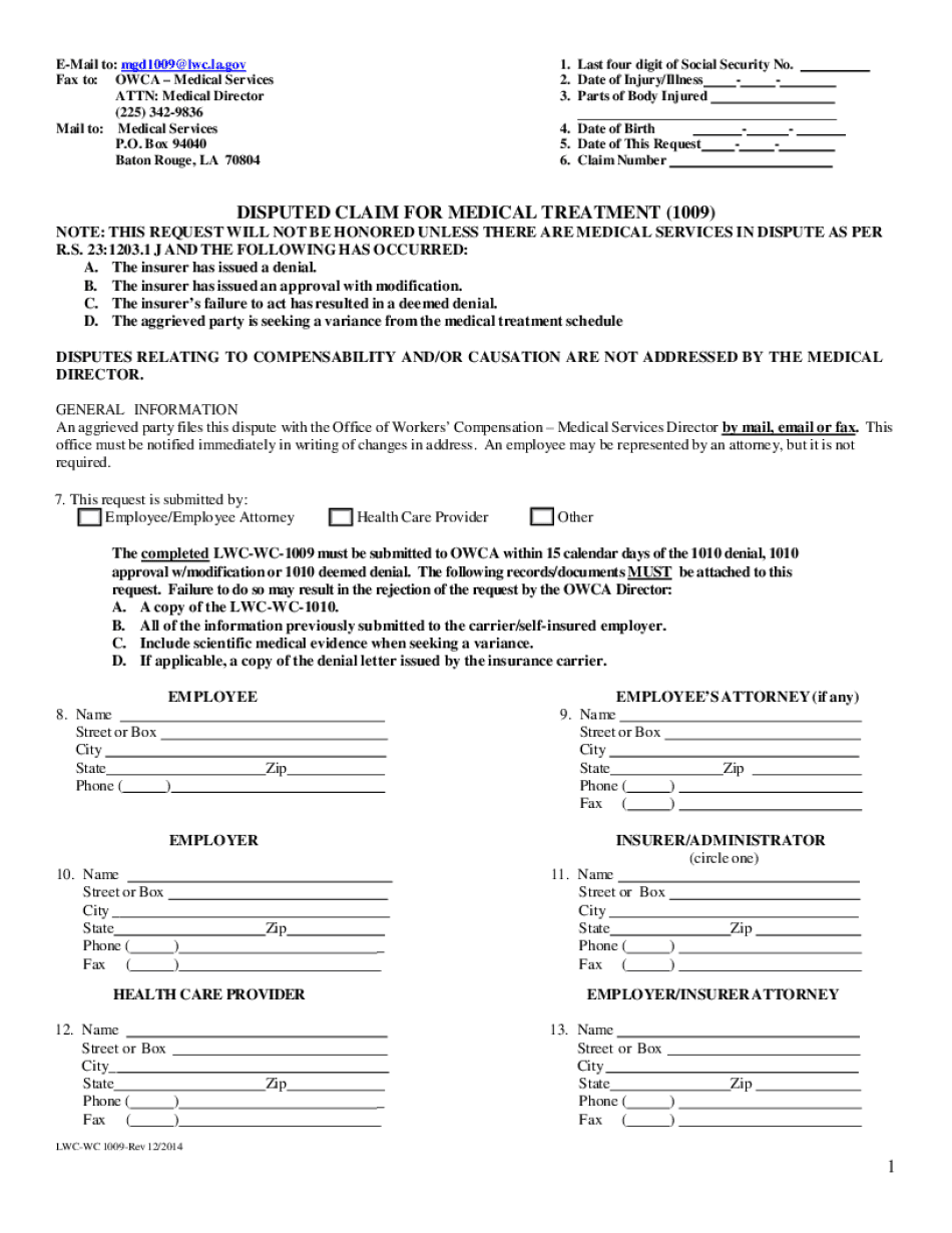  Disputed Claim for Medical Treatment Form to Be Filed with the Workers&#039; Compensation Medical Services Director When There I 2014-2024