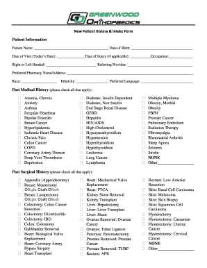 New Patient History &amp;amp; Intake Form Patient Information Anemia