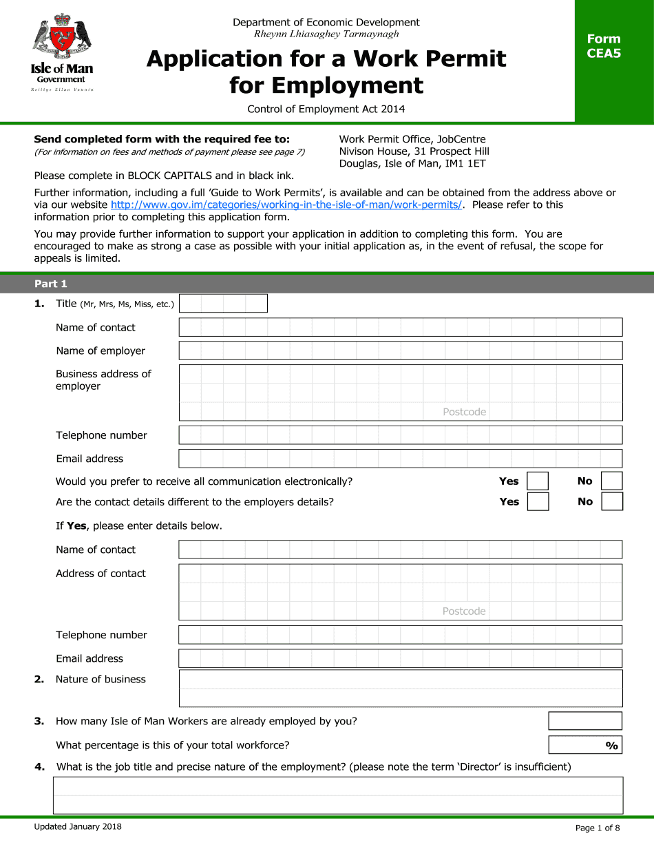  Isle of Man Work Permit App Form PDF 2018-2024