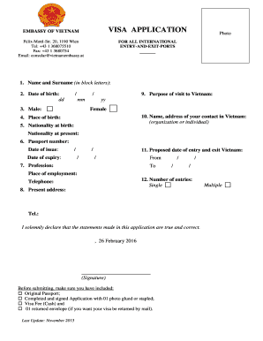 Vietnam Visa Application FormEmbassy of Vietnam in Wien, Austria Vietnamese Visa Application Form for Getting Visa at the Embass