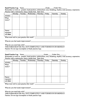 Band Practice Log  Form