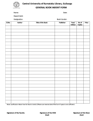 Indent Book  Form