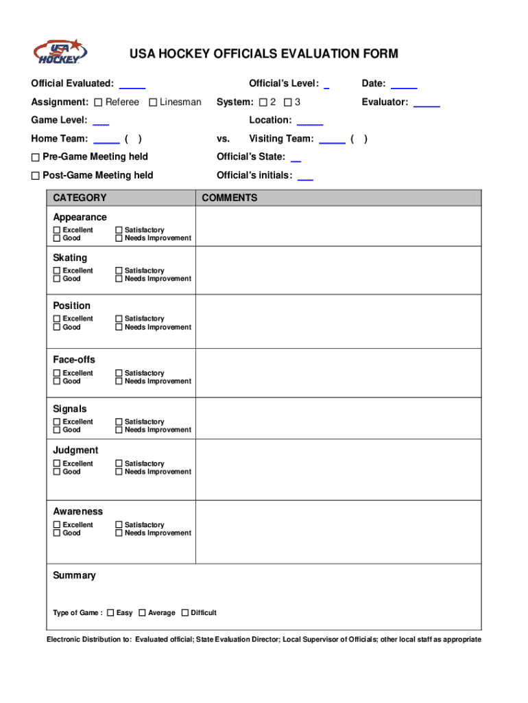  USA HOCKEY OFFICIALS EVALUATION FORM Official Eval 2014-2024