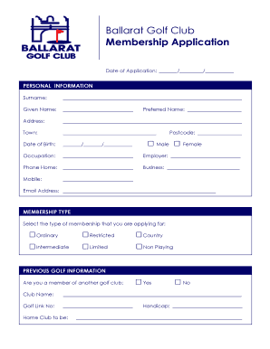 Membership Application Form Ballarat Golf Club