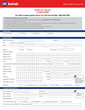 Kotak Car Secure Claim Form 5 JAN Windshield Experts