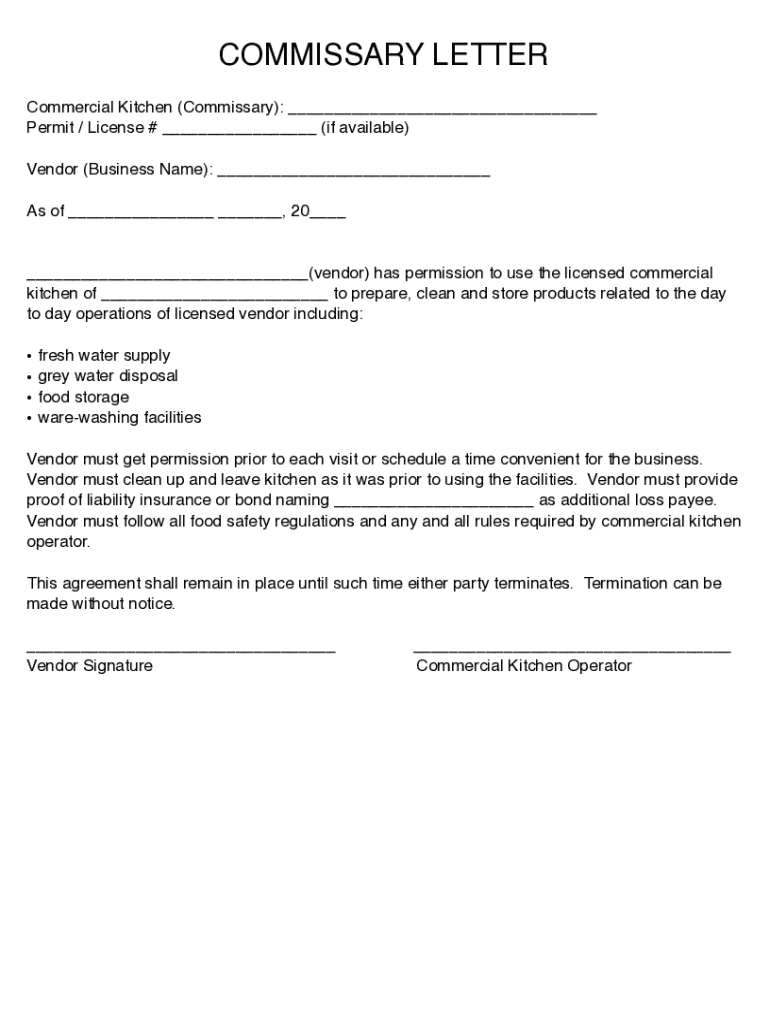 Commissary Agreement  Form