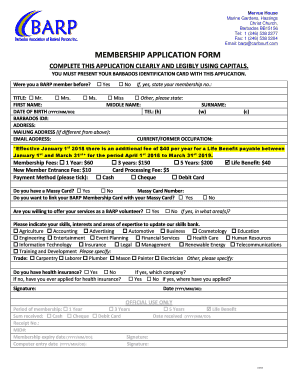 Barp Barbados Application  Form