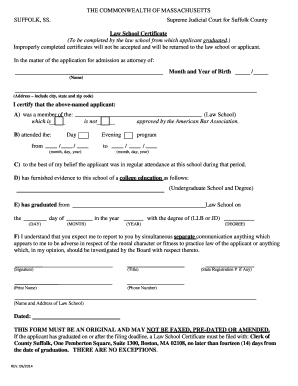 Massachusetts Law Certificate  Form